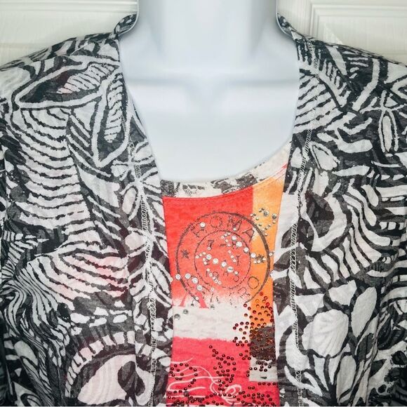 Onque Casuals Abstract Rome Cardigan Set Black White Embellished Beading S - Picture 4 of 11